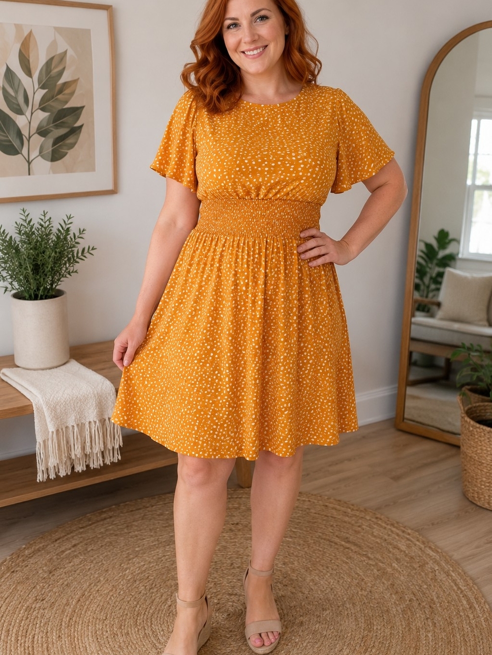 Mustard Yellow Heart Print Dress | Fits Women's Size 12 | Lightweight New - Picture 3 of 13